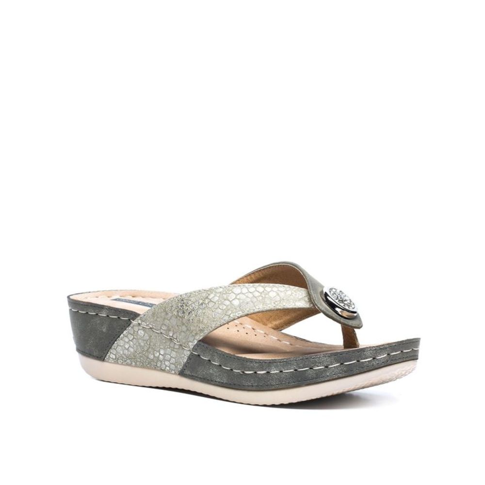 GOOD CHOICE Womens Gray Snake 1" Platform Dafni Wedge Slip On Thong Sandals 9